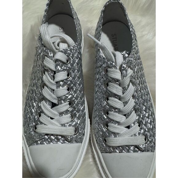 Stuart Weitzman woven metallic leather sneakers silver 38 - Picture 15 of 15